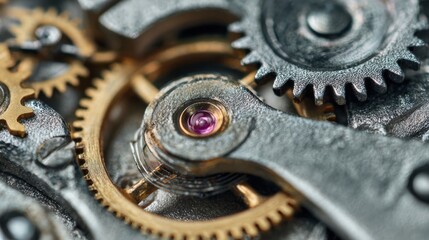 Intricate clockwork mechanism gears macro detail