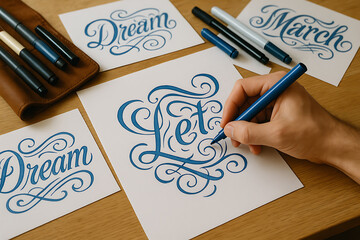 Hand lettering creation with flowing calligraphy typography art for stylish design decoration branding concept development and creative presentation