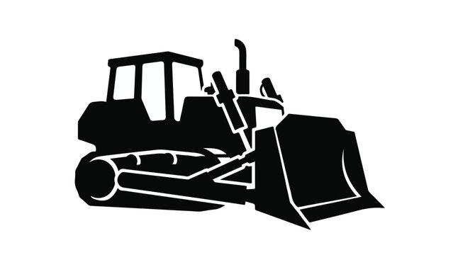 Bulldozer heavy equipment construction vehicle silhouette illustration for industrial or earthmoving concept