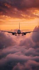 Un avion dans le ciel survole des nuages.