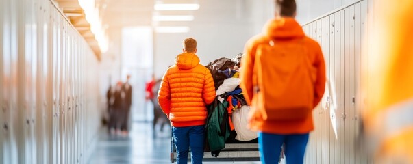 Orange Jacket in Locker Room, Team , Sport