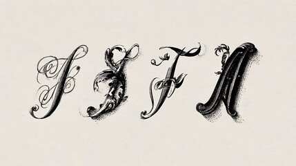 Ornate black calligraphic letters e f drawn in classic cursive style on light background, showcasing elegant script and decorative typography