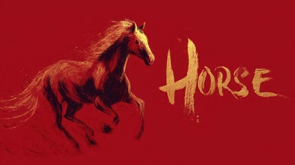 A painting shows a vibrant, running animal against a bold red backdrop. The animal's form is depicted in strokes, showcasing dynamism and speed. Adjacent to it