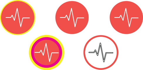 Red heart rate symbols with varying outlines and designs
