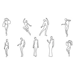 A set of line drawings depicting various dance poses isolated on