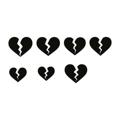 Collection of broken heart shapes in black on