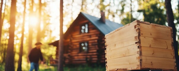 Wooden Box in Forest Cabin Scene,Rural ,Beekeeping