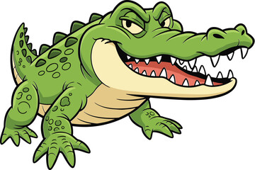 Cartoon crocodile character with sharp teeth and fierce expression, flat vector illustration