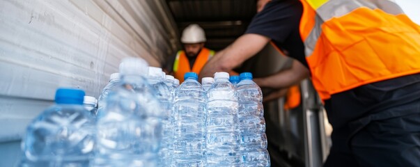 Workers Unloading Water Bottles, Hydration ,Safety