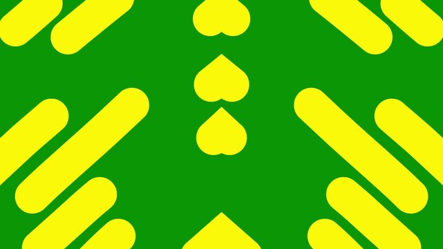 Animated yellow decorative lines is moving. Mirror reflection. Linear background. Looped video. Vector illustration isolated on green background.