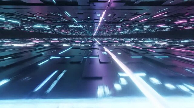 Abstract futuristic digital technology background with moving lines and glowing neon lights