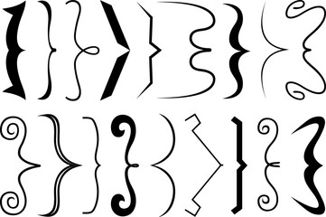 Collection of different curly brackets isolated on white background