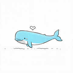 Charming blue whale illustration swimming with love, playful art
