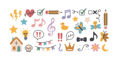 Colorful happy birthday candles icon set in a fun cartoon vector style for kids and education, Vector illustration.