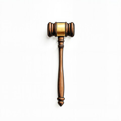 Classic wooden gavel design on flat white background, legal symbolism