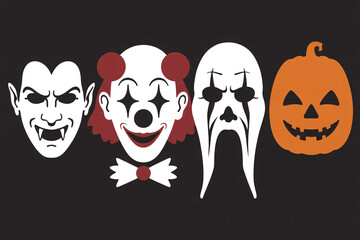 Spooky Halloween masks and jack-o-lantern for a frightening night