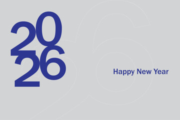 Obraz premium Blue 2026 happy new year greeting card on light blue background with modern typography and festive design elements