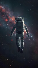 Fototapeta premium 背景素材 宇宙空間を漂う宇宙飛行士の後ろ姿 Background Back view of an astronaut floating in space （Generative AI）