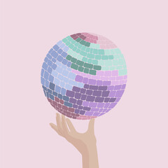 Hand holding a pastel-colored disco ball vector illustration