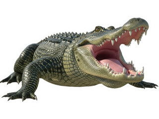 Obraz premium Open-mouthed alligator displaying sharp teeth