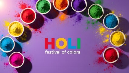 Vibrant holi celebration with colorful powders and bowls