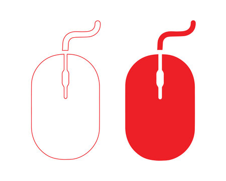 Outline and filled red computer mouse icons for digital interface design
