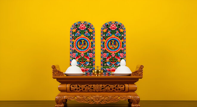 Losar Tibetan New Year. A Chemar box for Tibetan New Year with roasted barley and barley 