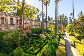 Obraz premium Gallery of Grotesque in Seville Alcazar gardens, Andalusia, Spain