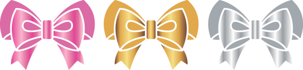 set of icons of decorative bows composed of several ribbons of different colors, for holiday designs, invitations, flyers or decorative frames