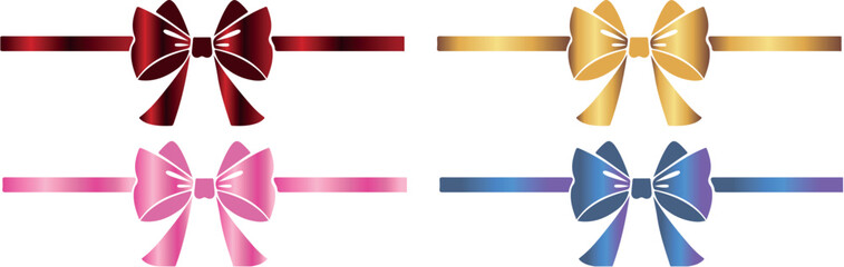 set of decorative frames with multi-colored bows and multi-colored ribbons on both sides, for holiday designs, invitations, flyers or decorative frames