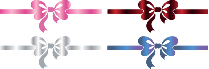 set of festive frames made of multi-colored ribbons and rounded bows, for holiday designs, invitations, flyers or decorative frames