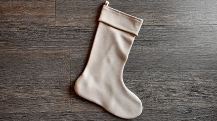 Neutral fabric stocking with no embellishments, soft beige background