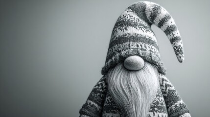 Nordic Christmas gnome in monochrome colors, minimal background