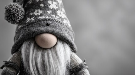 Nordic Christmas gnome in monochrome colors, minimal background