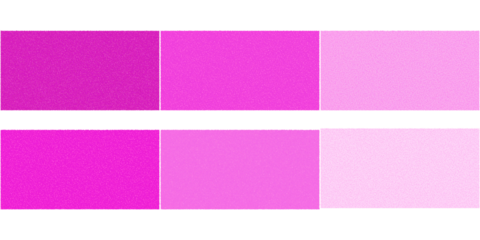 A vibrant graphic display of six rectangular blocks showcasing a gradient of pink and magenta hues.