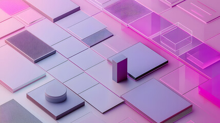 Minimal corporate pitch deck cover with geometric shapes, clean grid layout, soft gradients, elegant business theme, premium branding, high readability