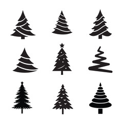 Fototapeta premium A diverse collection of nine different stylized christmas tree icons silhouettes for holiday design