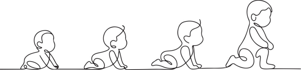 Fototapeta premium One continuous line drawing of step by step baby grow up baby phase vector illustration. one line Art icon drawing