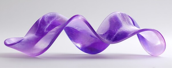 3D printed model of purple wavy ribbons forming an abstract sculpture on white background