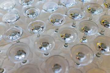 Clean empty glasses for drinks inverted after washing