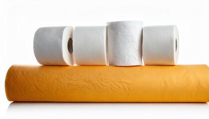 Fototapeta premium Toilet paper rolls and gold paper towel roll