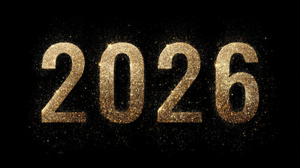 Luxury Black Matte Background with Golden 2026 Numbers and Glitter Texture, Clean Minimal Composition, Elegant New Year Celebration, Premium Holiday Design, Festive Seasonal Concept