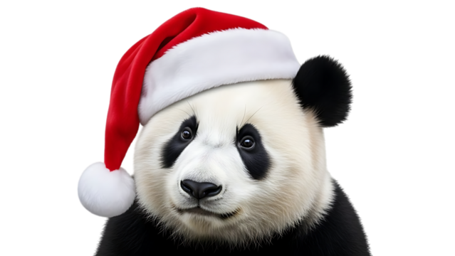 Panda, wearing a Santa hat, cutout, PNG isolated on transparent background - Powered by Adobe