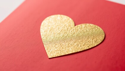 Gold heart shape on red background for Valentine's Day greeting  