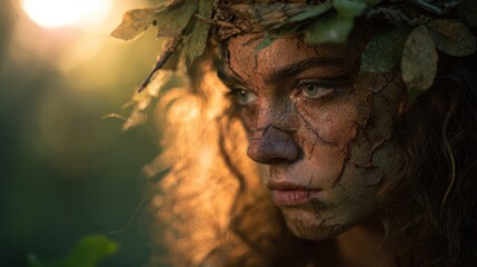 forest woman with skin made from tree bark