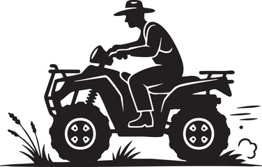 Farmer Riding Quad Bike ATV Agricultural Transport Silhouettes isolated on white background © Abdul Hamid