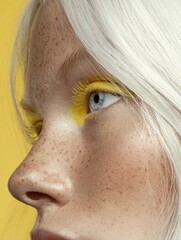 attractive woman with white hair and yellow eye shadow