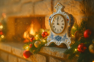 Traditional Festive Clock Striking Midnight on New Year's Eve