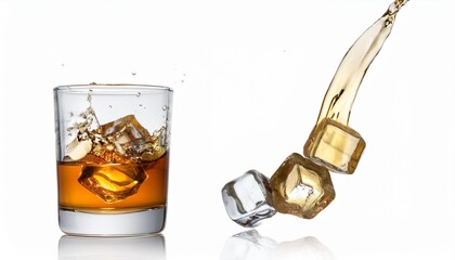 Whiskey pour with ice cubes