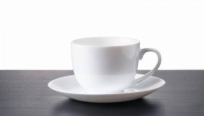 White teacup and saucer on dark table